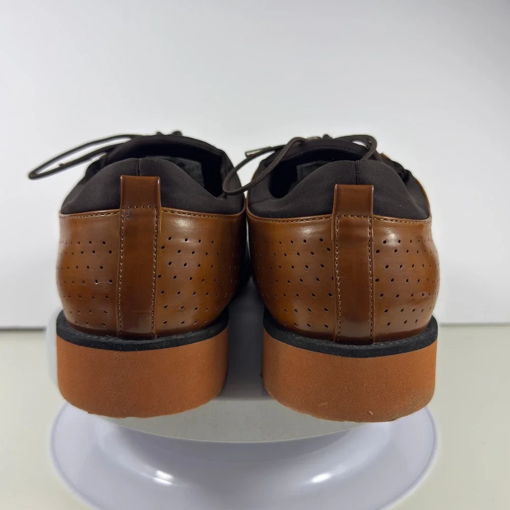 TAYNO Men 10 Cognac Perforated Oxford Vegan Leather Casual Dress Shoes